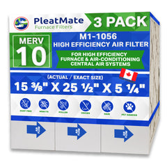 M1-1056 MERV 10 Replacement Furnace Filter. Actual Size 15 3/8" x 25 1/2" x 5 1/4." Case of 3
