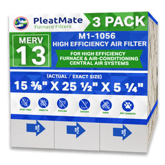 M1-1056 MERV 13 Replacement Furnace Filter. Actual Size 15 3/8" x 25 1/2" x 5 1/4." Case of 3. Made by FurnaceFilters.Ca