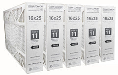 Clean Comfort 16x25 MERV 11 Part # AMP-11-1625-45. Actual Size Written on Filter 16" x 25" x 4.5" Actual Measured Size 15 3/4" x 24 3/4" x 4 3/8". Case of 5