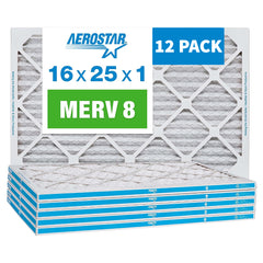 Aerostar 16x25x1 Furnace Filter MERV 8 Pleated Filters. Case of 12