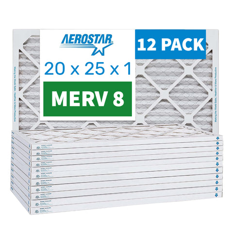 Aerostar 20x25x1 Furnace Filter MERV 8 Pleated Filters. Case of 12