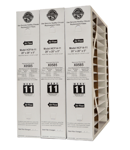Lennox X0585 Furnace Filter 20x20x5 Healthy Climate MERV 11 for HCF14-11. Package of 3