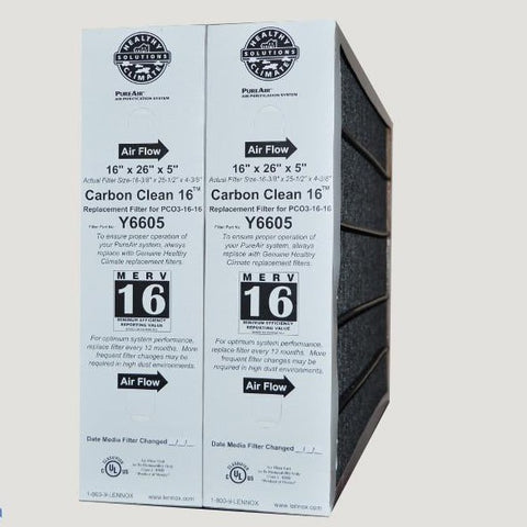Lennox Y6605 Furnace Filter 16x26x5 Healthy Climate MERV 16 PureAir PCO3-16-16. Package of 2