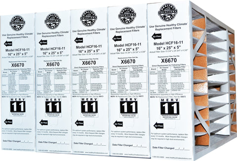 X6670 Lennox 16x25x5 MERV 11, Original Healthy Climate for HCF16-11 & HCC16-28. Actual Size 15 3/4" x 24 3/4" x 4 3/8." Case of 5