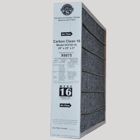 Lennox X6675 Furnace Filter 20x25x5 Healthy Climate Carbon Clean MERV 16 for Model HCF20-16. Package of 1
