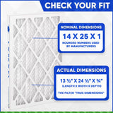 14x25x1 Furnace Filter - MERV 13 Pleated Filters. Case of 12