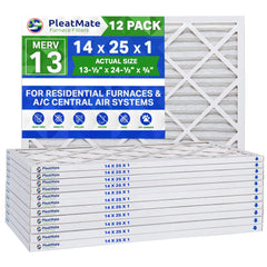 14x25x1 Furnace Filter - MERV 13 Pleated Filters. Case of 12