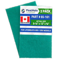 65‐161 Lifebreath HRV Filter, Synthetic Media with actual size : 8 1/8" x 13" x 5/8" each - Set of 2