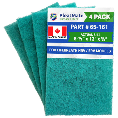 65‐161 Lifebreath HRV Filters, Synthetic Media with actual size : 8 1/8" x 13" x 5/8" each - Set of 4