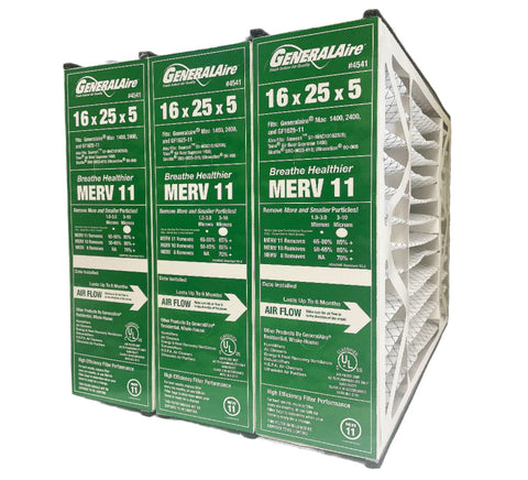 Generalaire 4541 16x25x5 MERV 11, Old Part # GF 4511 For Mac 1400. Actual Size 15 5/8" x 24 1/4" x 4 7/8 With Foam Strips. Case of 3