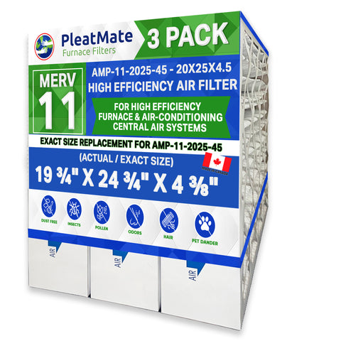 Clean Comfort Part # AMP-11-2025-45 Aftermarket / Generic MERV 11 replacement filter Written on Filter 20" x 25" x 4.5" - Case of 3