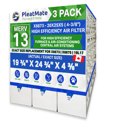 Lennox X6673 Furnace Filter 20x25x5 Replacement MERV 13. Actual Size 19 3/4" x 24 3/4" x 4 3/8." Made in Canada by FurnaceFilters.ca Case of 3
