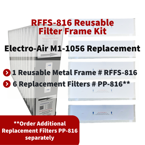 M1-1056 Reusable Filter Frame System. Actual Size 15 3/8 x 25 1/2 x 5 1/4. Includes Lifetime Reusable Frame MODEL # RFFS 816 and 6 Replacement Filters PART # PP-816 MERV 11