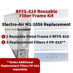 M1-1056 Reusable Filter Frame System. Actual Size 15 3/8 x 25 1/2 x 5 1/4. Includes Lifetime Reusable Frame MODEL # RFFS 816 and 6 Replacement Filters PART # PP-816 MERV 11