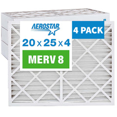 Aerostar 20x25x4 Furnace Filter MERV 8 Pleated Filters. Actual/Exact Size : 19 1/2" x 24 1/2" x 3 3/4"  Case of 4.