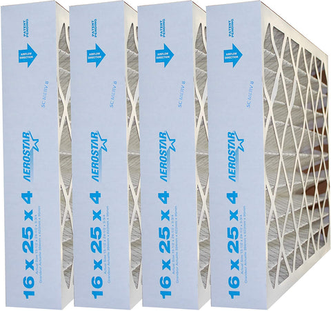 Aerostar 16 x 25 x 4, MERV 8, Pleated Air Filter - Actual size 15-1/2" x 24-1/2 x 3-3/4" - Pack of 4