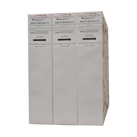 Lennox X6673 Furnace Filter 20x25x5 Replacement MERV 11. Actual Size 19 3/4" x 24 3/4" x 4 3/8." Made in Canada by FurnaceFilters.ca. Case of 3