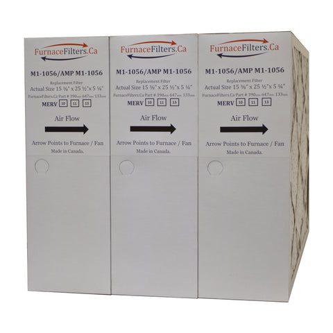 M1-1056 MERV 13 Replacement Furnace Filter. Actual Size 15 3/8" x 25 1/2" x 5 1/4." Case of 3. Made by FurnaceFilters.Ca