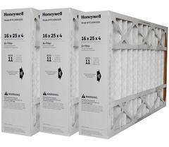 Honeywell 16x25x4 Furnace Filter Model # FC100A1029 MERV 11. Actual Size 15 15/16" x 24 7/8" x 4 3/8" Case of 3