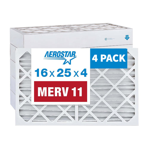 Aerostar 16 x 25 x 4, MERV 11, Pleated Air Filter - Actual size 15-1/2" x 24-1/2 x 3-3/4" - Pack of 4
